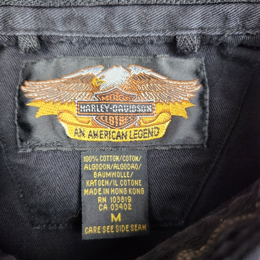 VTG Harley Davidson Shirt Mens Medium Black Eagle Embroidered Patch Biker Moto - Picture 6 of 9